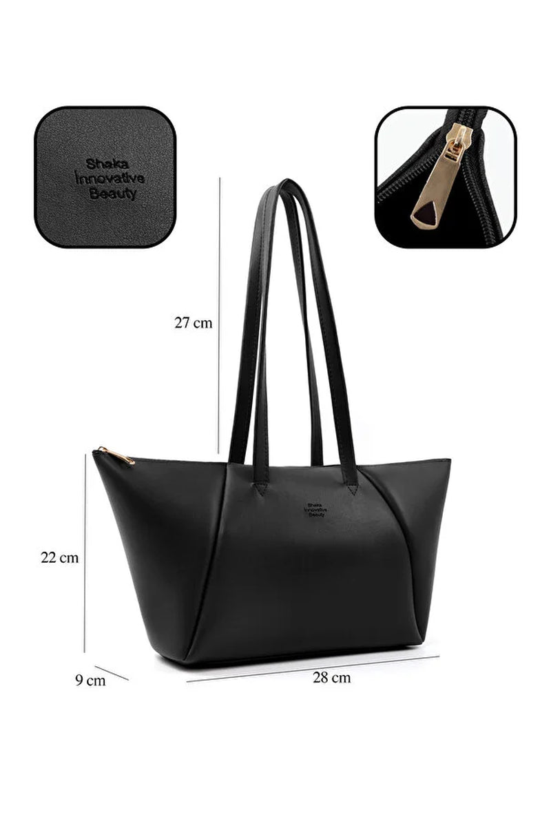 Black Faux Leather Single Compartment Zipper Hand Shoulder Crossbody Bag