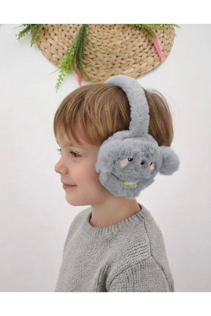 Boys Grey Plush Winter Earmuffs – Fluffy Puppy Ear Warmers for Kids