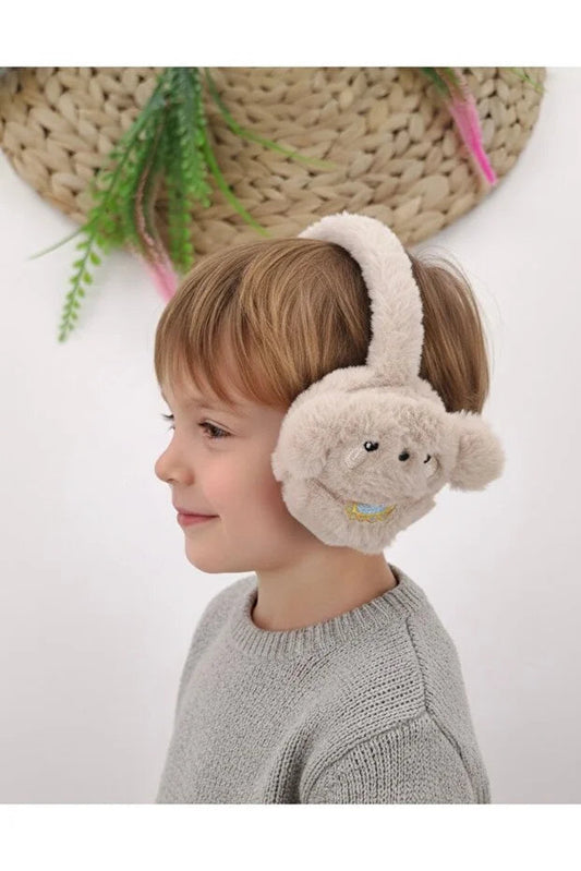 Boys Cream Plush Winter Earmuffs – Fluffy Puppy Ear Warmers for Kids