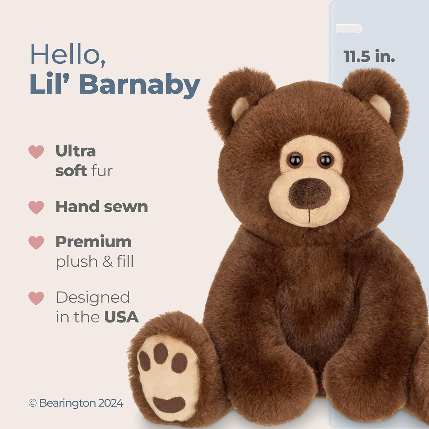 Bearington Lil' Barnaby Teddy Bear Stuffed Animal - 11.5" Soft and Cuddly Brown Bear Plush Toy with Weighted Bottom - Cute Stuffed Animal Teddy Bears Gift for Kids, Plush Collectors and Baby Showers
