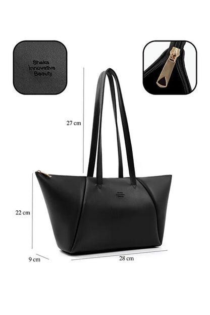 Black Faux Leather Single Compartment Zipper Hand Shoulder Crossbody Bag