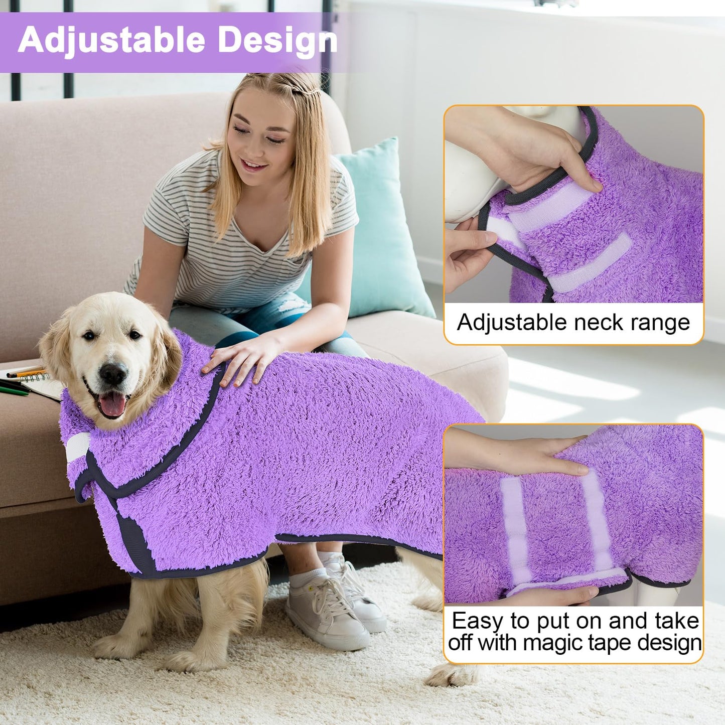 Dog Bathrobe Super Absorbent Dog Towels for Drying Dogs Large Quick Drying Puppy Robes for after Bath Soft Puppy Towel Adjustabl