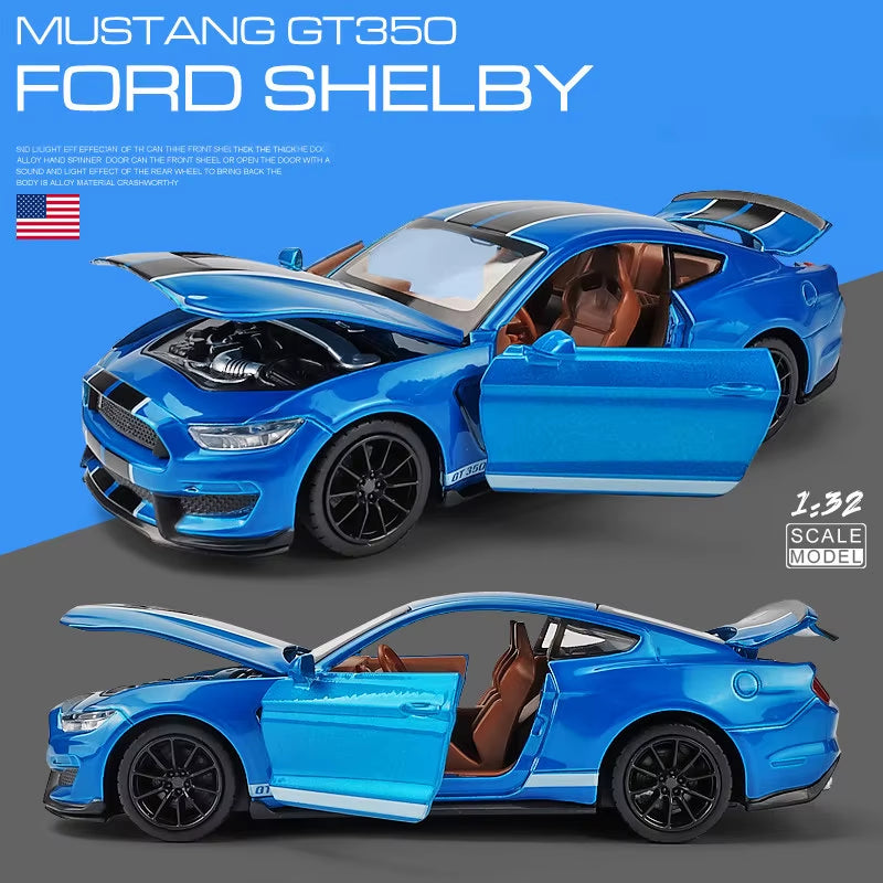 1:32 High Simulation Supercar Ford Mustang Shelby GT350 Car Model Alloy Pull Back Kid Toy Car 4 Open Door Children'S Gifts GT500
