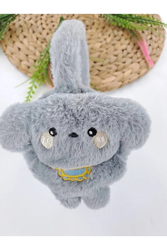 Boys Grey Plush Winter Earmuffs – Fluffy Puppy Ear Warmers for Kids