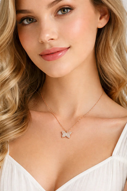 925 Sterling Silver Rose Gold Butterfly Necklace for Women Elegant Dainty Pendant Jewelry Gift