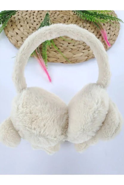 Boys Cream Plush Winter Earmuffs – Fluffy Puppy Ear Warmers for Kids